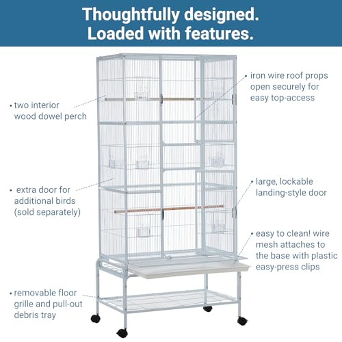Image of 69'' Extra Large Bird Cage Metal Parrot Cage w /Detachable Stand for Mid-Sized Parrots Cockatiels Conures Parakeets Lovebirds Budgie Finch, White