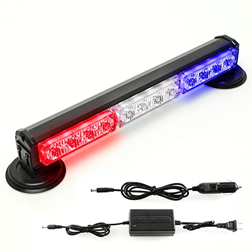 BooYu 14" Red/White/Blue Battery Powered Police Firefighter Emergency Strobe Lights Bar for Trucks/Vehicles Rechargeable Wireless Rooftop Mini Hazard Flashing LED Beacon Warning Light w/Magnetic Base -  Y014-RWB
