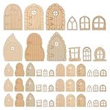 KONTONTY 60 Stück Feentüren Aus Holz: Zubehör Für Feengärten – Mini-holztüren Und -fenster Zum Selberbasteln, Unlackiert, Für Baumschmuck Und Wanddekoration