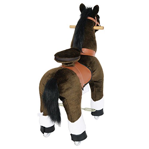 PonyCycle Official Riding Horse Toy No Battery No Electricity Mechanical Pony Chocolate Brown with White Hoof Giddy up Pony Plush Walking Animal for Age 4-9 Years Medium Size - N4152