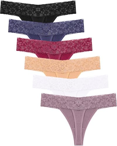 READY TO LOVE Tanga Damen Unterhosen Damen Baumwolle Soft String Baumwoll Unterwäsche Frauen Sexy Spitze Slip Bequem Tangas Slips Mehrpack 6er Pack
