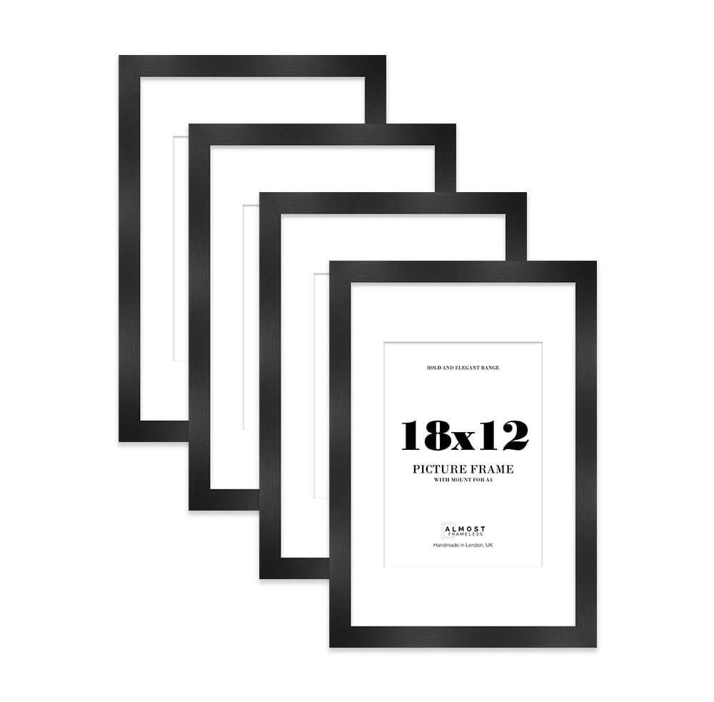 18x12 Black Frame With Mount for A4 Pictures 28mm Edge Portrait and Landscape Display with Wall Hooks, 4 Pack — image 1