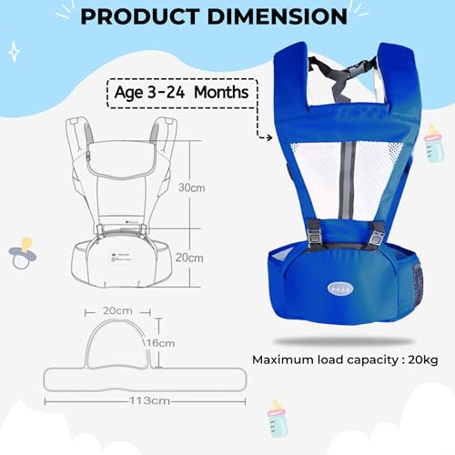 Image of Bembika Baby Carrier with Hip Seat - Soft Kangaroo Bag & Sling Carrier, Multiple Carry Positions, Adjustable Infant Carrier for Hands Free Parenting -(3-24 Months | 3-15 Kg | Blue)