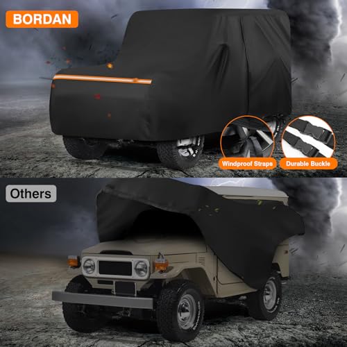 Image of Car Cover Compatible with 1960-1984 Toyota Land Cruiser FJ40 /41 /42, Waterproof 420D Oxford All Weather Protection Classic Car Covers with Reflective Strips, Zipper Door, Windproof Straps & Storage Bag