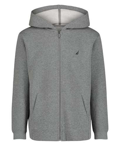 Image of Nautica Boys' Zip Up Hoodie Sweatshirt, Signature Logo Design, Kangaroo Pockets, Made With Lightweight Fleece