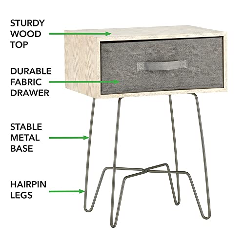 Image of mDesign Modern Farmhouse Side /End Table with Fabric Drawer - Hairpin Legs, Wooden Top - Sturdy Vintage, Rustic, Industrial Home Decor Accent Furniture for Living Room, Bedroom - Alpine Gray