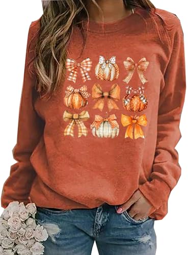 Susongeth Sudadera de Calabaza de otoño para Mujer, suéter de Calabaza para Halloween, Acción de Gracias, Camiseta de Manga Larga, Naranja-E, Large