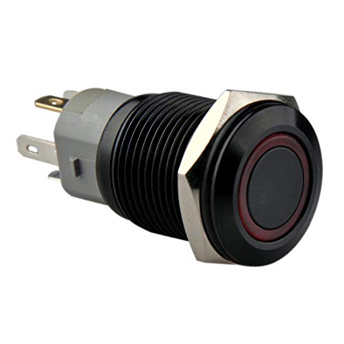 Ulincos® Momentary Push Button Switch U16F1 1NO1NC Black Metal Shell with Red LED Ring Suitable for 16mm 5/8