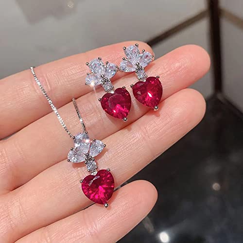 Ensembles de bijoux de mariage pour femmes collier boucles rubis - 3