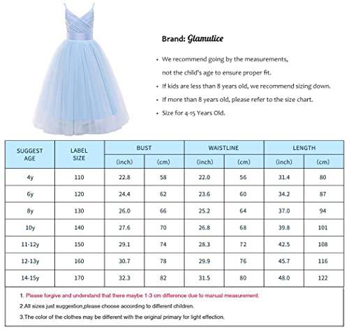 Glamulice Light Blue Flower Girl Dress Lace Bridesmaid Long A Line Princess Wedding Pageant Dresses 8 Tulle Spaghetti Strap Kids Formal Communion Dance Ball Gown Evening Tea Party Prom Ballgown Event #TOP1
