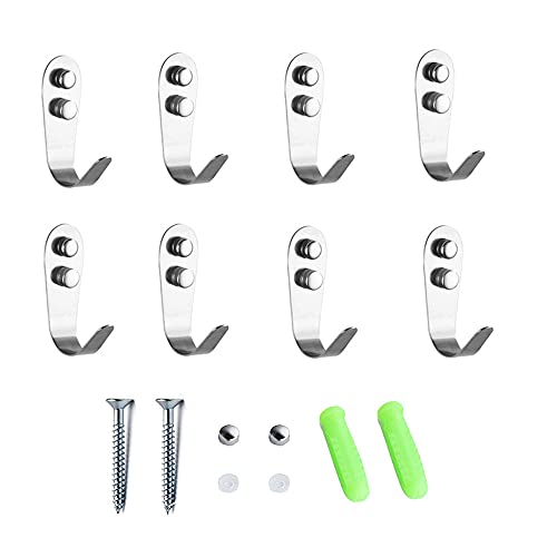 8Pcs Ganchos de Pared de Acero Inoxidable, Pared Ganchos Grandes, Ganchos de Pared, Ganchos de Pared para Trabajo Pesado, con 2 Tornillos, para Dormitorio, Baño, Cocin Cover