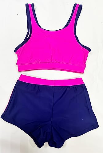 Image of TACKTIMES 2Pcs Girls Sleeveless Crop Top with Shorts Outfit Set for Athletic Leotard Dancing Swimming Gymnastics Dancewear
