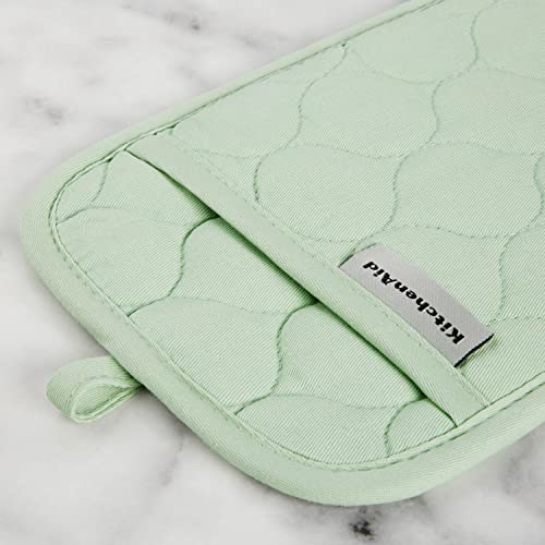 Image of KITCHENAID Quilted Cotton Terry Cloth Oven Mitt, Pot Holder, Kitchen Towel 4-Pack Set, Heat Resistant, Silicone Grip, 16 inchx26 inch, 7 inchx13 inch & 7 inchx10 inch, Pistachio