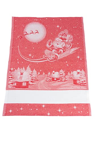 Filet, Jacquard Cotton Christmas Tea Towel, Size 81 x 57 cm, with Aida Insert to Embroider, Santa Claus on Sleigh Design