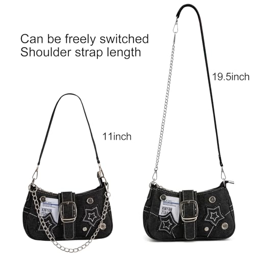 Image of Cute Y2k Purse for Women, Star Embroidery Pattern with Chain Strap Shoulder Bag, Goth Style Cute Mini Purse