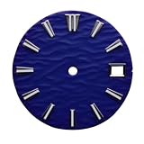 LULUG NH35 Wave Pattern Dial, C3 Super Luminous Green Watch Dial, Modified Mechanical Watch Face for NH35 NH36 4R 6R Movements (Blue, 28.5mm)