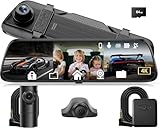 KOXAME Mirror Dash Cam 4K Rear View Mirror Camera Front, Interior Rear Triple Recording, with 12'' Smart Touch Screen, Free 64GB Card, Reverse Assist, WiFi, GPS, Black