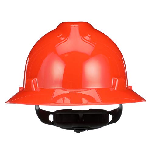 MSA 496075 V-Gard Full-Brim Hard Hat With Fas-Trac III Ratchet Suspension | Polyethylene Shell, Superior Impact Protection, Self Adjusting Crown Straps - Standard Size in Orange