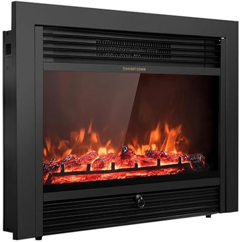 Giantex 28.5" Electric Fireplace Insert, Wall Recessed/Mounted, Freestanding Fireplace with Remote Control, 3 Color Adjustable Flames, 2 Modes Heat, 8 H Timer, 5 Brightness Settings, 750/1500W Heater Cover