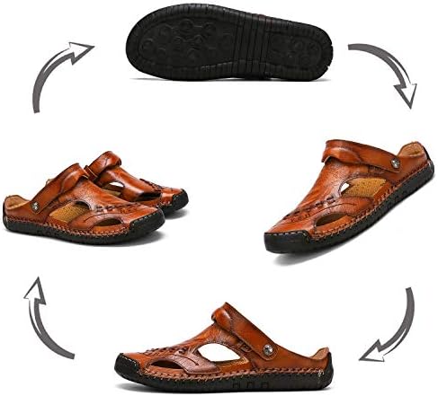 MIXSNOW Mens Leather Sandals Summer Casual Water Shoes Walking Outdoor Beach Travel Slippers （Yellow Brown 44） | Image 1