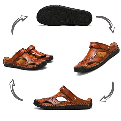 Mixsnow Mens Leather Sandals Summer Casual Water Shoes Walking Outdoor Beach Travel Slippers （Yellow Brown 47） #TOP1