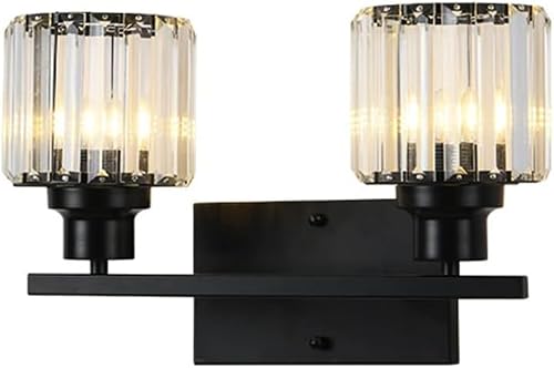 SXSCARKX Modern Home Decoration Farmhouse Black Crystal Wall Sconce Lighting Double Vanity Bathroom Light Fixtures Rustic Industrial Wired Indoor Lights For Bedroom Hallway Porch Kitchen