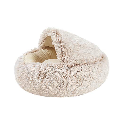 wenyujh Nid de Chat Semi-fermé Panier en Peluche pour Chien Lit pour Animal de Compagnie antidérapant Lit Hiver Peluche Chaud Caverne Panier pour Animaux De Compagnie Coussin de Chat Moelleux Cover