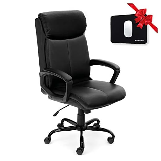 COMIFORT Silla de Oficina Goldfinch Acolchada con Reposacabezas, Sillas de Escritorio Ergonomica de Piel Sintetica, Respaldo Alto para Despacho y Ordenador, Altura Ajustable y Ruedas. Negro