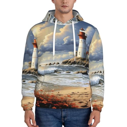 Men's Fleece Pullover Hoodie Long Sleeve Hooded Sea Lighthouse Sandbeach Sweatshirt Casual Shirts With Pockets2