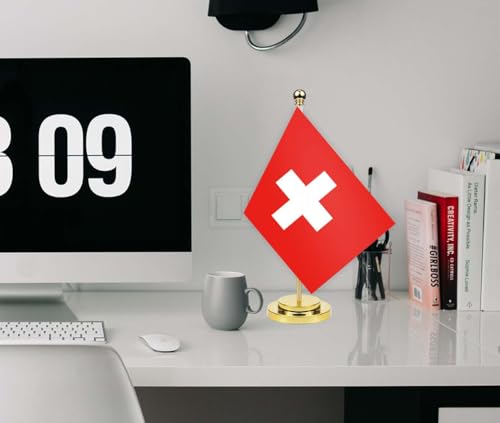 Schweiz Schreibtisch Flagge, 30cm großes kleines Schweizerinnen und SchweizerSchweizerinnen und Schweizer Banner im Freien, winziges Drucken Dekor für Büro Home Tisch desk Switzerland