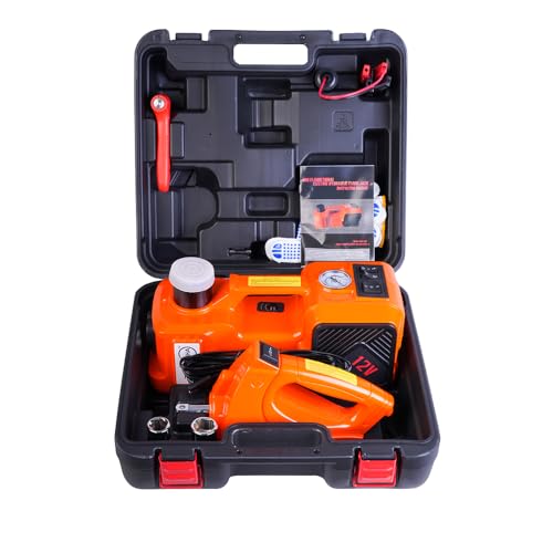 Image of JANVITHA 12V DC Electric Hydraulic Floor Jack Set | 5 Ton Capacity | Lifting Height Up to 17.7 Inches, with Impact Wrench and Tire Inflator Pump | 5-in-1 Kit for Car, Sedan, SUV Tire Replacement