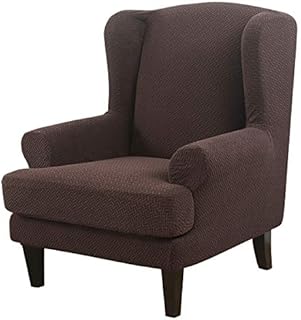 Wingback Chair Cover 2-Piece Stretch Jacquard Wing Chair Cover Twill Wing Chair Slipcover Solid Colour Armchair Cover Washable & Anti-wrinkle Sofa Cover Furniture Protector(Light gray)