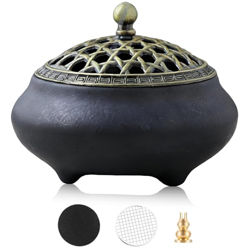 Encensoir Charbon en Porcelaine, Brûleur d'Encens en Céramique, Porte Encens Rond Encensoir...