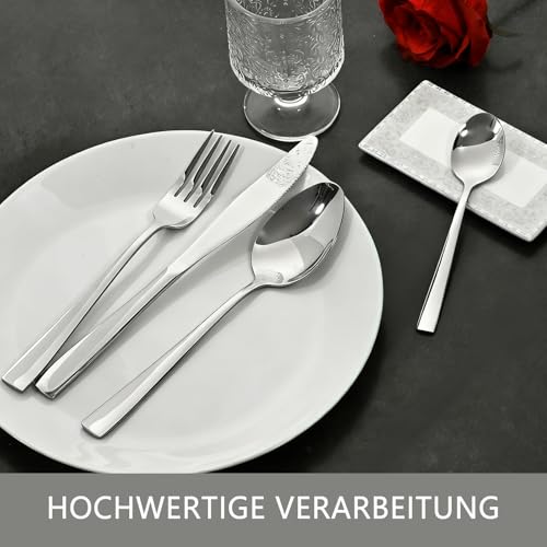 Otto Koning Leipzig, Besteck Set 6 Personen, Essbesteck Set 24 teilig, Besteck Edelstahl, Hochglanzpoliert, Dicke 3 mm. Modernem und Schlichtem Design.
