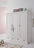 Kiefer massiv MASSIVMOEBEL24.DE Kleiderschrank Nelly 3-türig weiß Kiefer Landhausstil lackiert