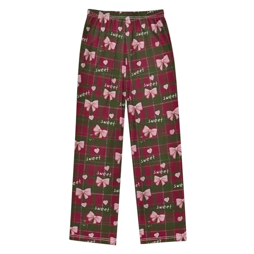 Pajama Pants Lounge Sleep PJ Bottoms Sleepwear Elastic Waist Drawstring S Grid Bow2