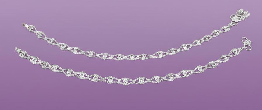 Image of WomenSky Indian Traditional Ethnic Anklet Jewellery sleek Silver Plated Painjan, Payal, Anklets Pair for Women & Girls