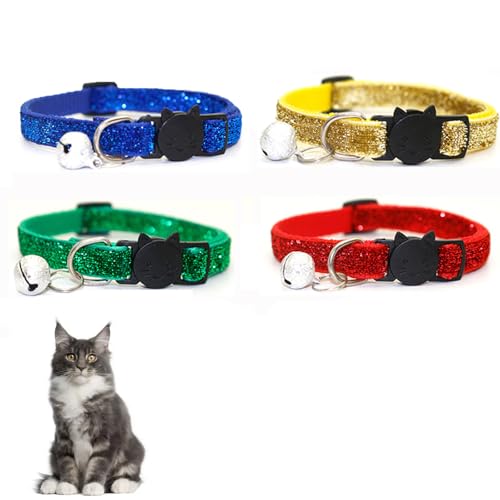 猫の首輪 猫用首輪 迷子札付き 鈴付き リボン付き サイズ調整可能 軽い 可愛い首飾り 猫ボタン キラキラ素材撮影 えり演出 牽引ロープ ネックレス接続可能 安全ネックカバー犬猫用 長さ調節可能携帯用かわいいネックレス ペットカラー (赤,黄色,緑,青)
