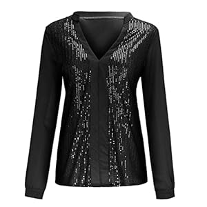 Eauptffy Oberteil Damen Elegant Langarm Glitzer