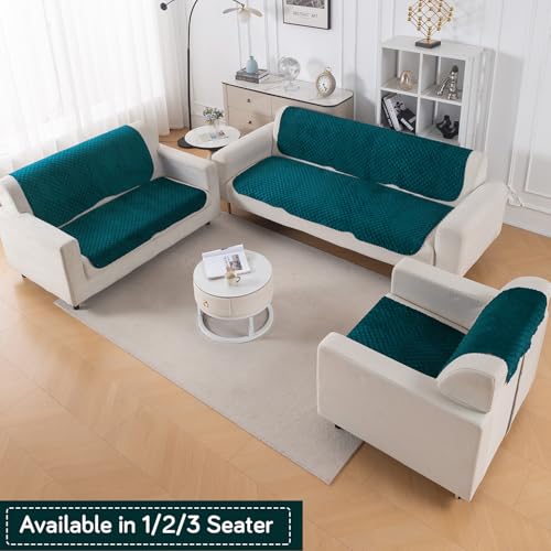 Image of HOKIPO Quilted Sofa Cover 3 Seater for Seat & Back, Washable Kids & Pet Friendly Sofa Cover, 'Quilt Classic' Teal (IN-927-TEAL*2)