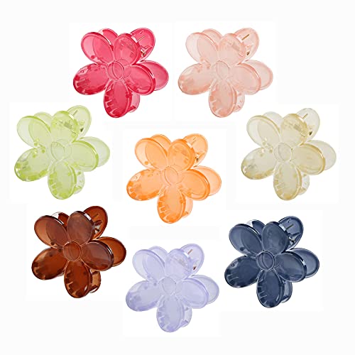 YAIKOAI 8 Pieces Small Acrylic Hair Claw Clips Flower Shaped Plastic Jaw Clips Non Slip Tortoise Hair Clamps Barrette Hair Accessories for Women Girls Headwear, 8 Colors (F-Multi-colored)