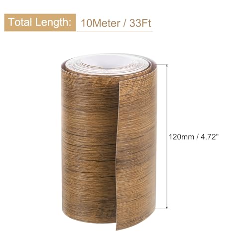 Image of uxcell 1 Roll Wood Grain Tape, 4.72 inch x33 Ft Realistic Textured Repair Tape Self Adhesive Wood Textured Patch with Tool for Floor Wall Door Table Cabinets Furniture Home Decor(Coffee Color)