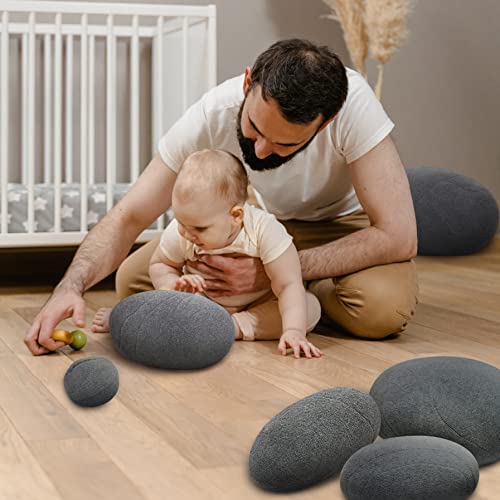 Wowmax Three-Dimensional Curve Living Stones Pillows 6 Mix Sizes Stuffed Pillows Big Rock Pillows New Pebble Pillows Dark Gray #TOP2