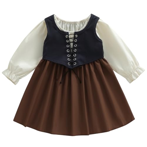 Toddler Girls Medieval Renaissance Dress Corset Vintage Dress (Brown 1-2T)