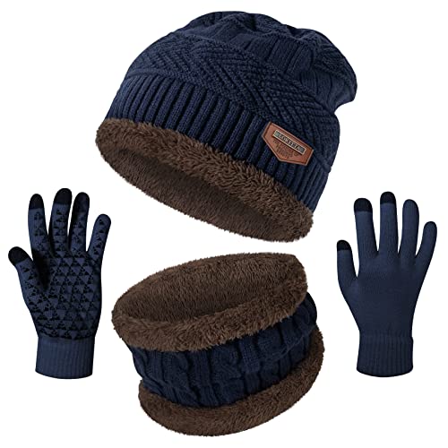 Image of Loritta Winter Hats for Men, 3 PCS Fleece Beanie Scarf Gloves Set
