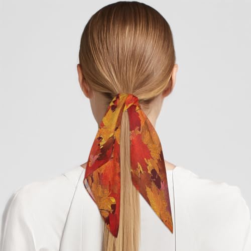 Autumn Leaves Fall Thanksgiving Square Silk Scarf for Women Fashion Printed Satin Neck Silk Satin Bandana Lightweight Neckerchief Hair Wrap Scarves 23.6" x 23.6"4