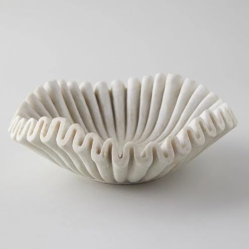 LE HOME DECOR Marble Ruffle Bowl (9 Inches) - Scallop, Fluted, Decorative, Jewelry, Fruit Bowl for Gift, Housewarming