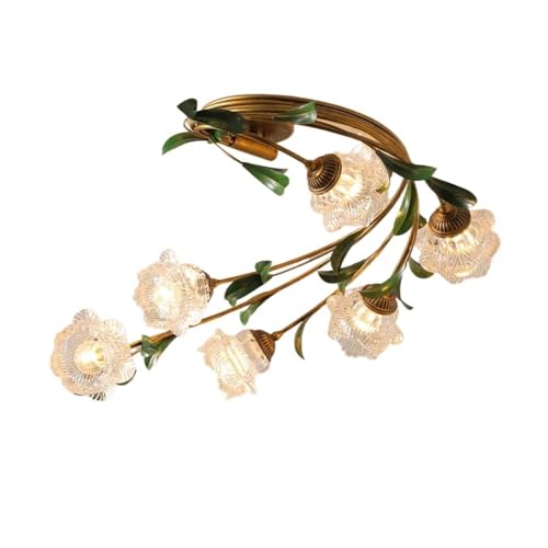 Plafonnier vintage floral doré pour remplacer un vieux lustre de salon sombre