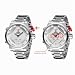Imagen de Alienwork DualTime Reloj Analógico-LED Hombre Mujer Plateado Pulsera de Metal Acero Calendario Fecha-Mes-año Blanco Multi-función Múltiples Zonas Horarias
