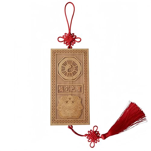 Chinese Feng Shui Peach Wood Bagua Plaque for Protection Family Absorb Home Decoration Attract Amulet Outdoor Indoor Hanging Chi Energy Flow and Wealth Blessing